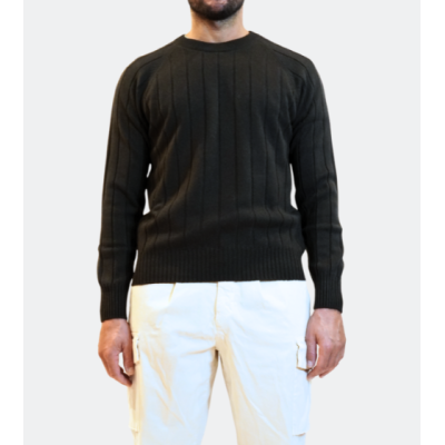 Gran Sasso Brown Crew-Neck Sweater with Textured Knit