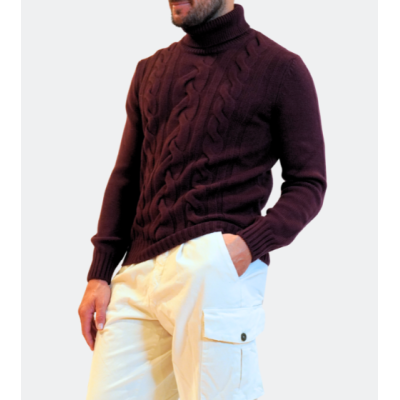 Gran Sasso Burgundy Wool Turtleneck Sweater