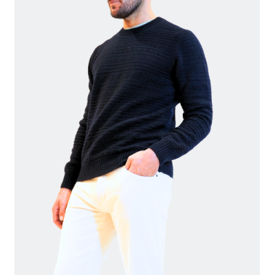 Gran Sasso Maglia girocollo con ricamo rilievo blu