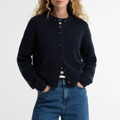 Barbour Cardigan Woodhouse in misto cashmere blu