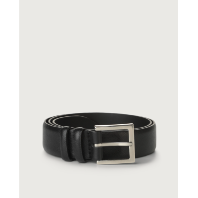 Orciani Basic Saffiano Classic Black Leather Belt, 3.5 cm