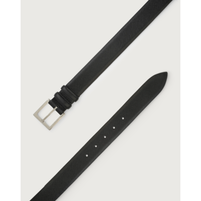 Orciani Basic Saffiano Classic Black Leather Belt, 3.5 cm