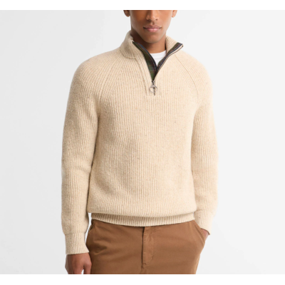 Barbour Maglione con zip corta Essentials in lana screziata Pearl