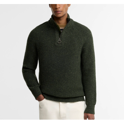 Barbour Maglione con zip corta Essentials in lana screziata Olive