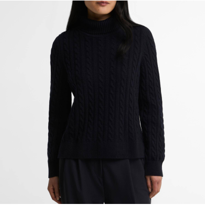 Barbour Maglione a trecce Ambleside a collo alto con risvolto Navy