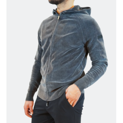 RRD Maglia con cappuccio e zip in velluto tecnico effetto lavato