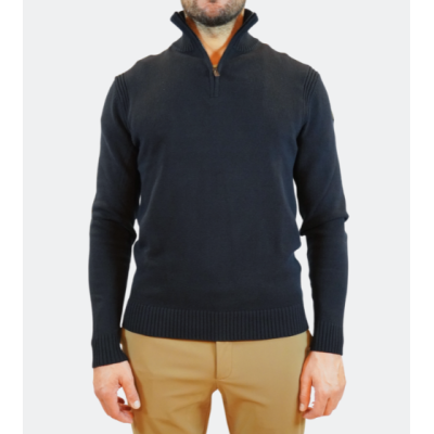RRD Maglia in cotone a mezza zip in punto rasato Blue Black