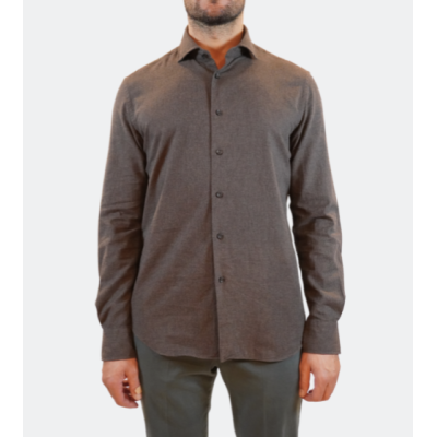 Xacus Brown Twill French Collar Shirt Taylor Fit