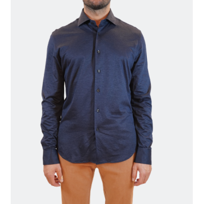 Xacus Camicia Collo Francese Jersey Blu Scuro