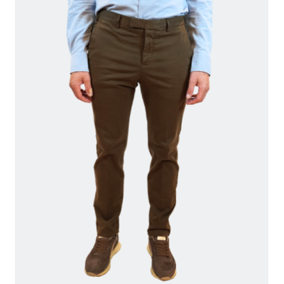 PT TORINO Slim fit trousers in brown stretch gabardine