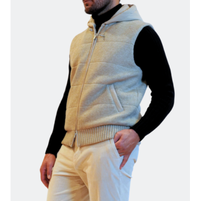 Gran Sasso Beige Quilted Wool Hooded Vest