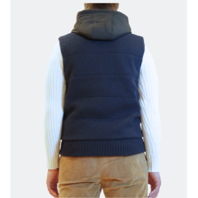 Gran Sasso Blue Quilted Wool Hooded Vest