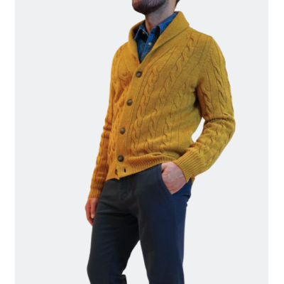 Gran Sasso Shetland Cardigan collo ampio ocra