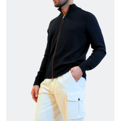 Gran Sasso Blue Cardigan with Alcantara Trim