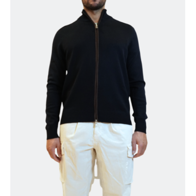 Gran Sasso Blue Cardigan with Alcantara Trim