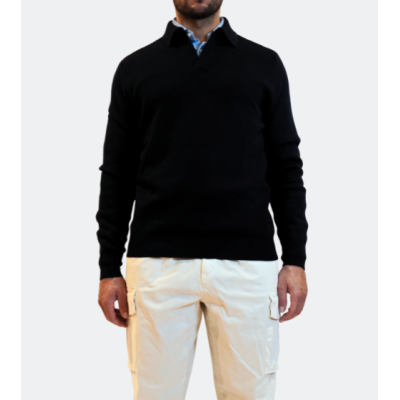 Gran Sasso Polo in lana merinos extrafine con collo skipper blu